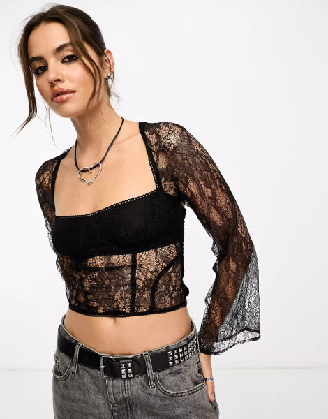 Reclaimed Vintage long sleeve lace corset top