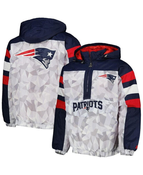 Men's White, Navy New England Patriots Thursday Night Gridiron Raglan Half-Zip Hooded Jacket