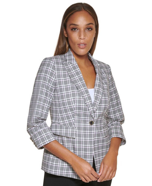 Petite Plaid One-Button Blazer