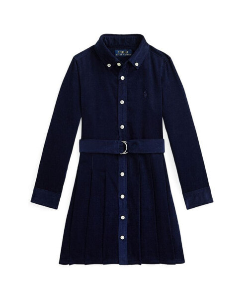 Toddler And Little Girls Belted Pleated Corduroy Shirtdress