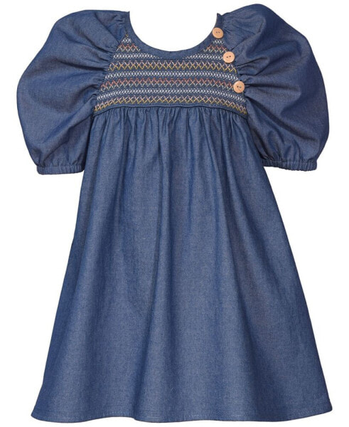 Toddler & Little Girls Cotton Denim Smocked Dolman Dress