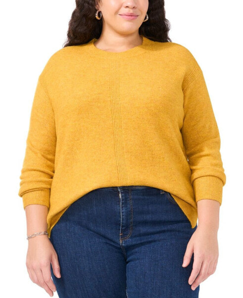 Plus Size Ribbed-Front Crewneck Sweater