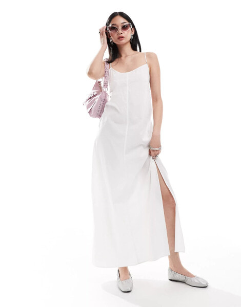 Monki maxi dress with strappy open back in off white