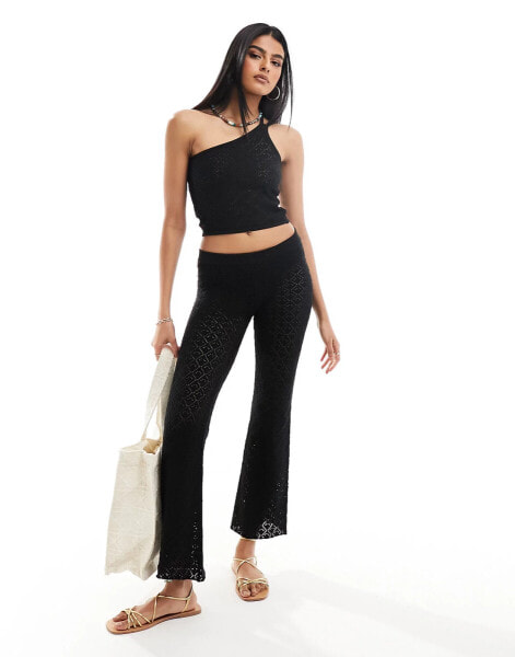 Miss Selfridge crochet flare trouser co-ord in black