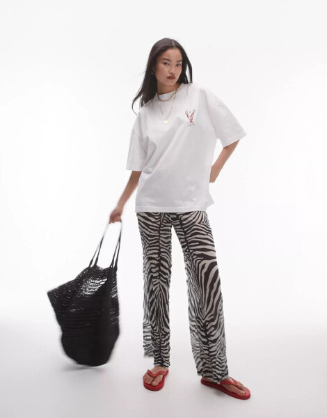 Topshop abstract sheer crinkle trouser in mono