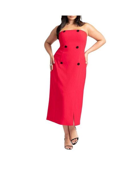 Plus Size Strapless Double Breasted Midi Dress