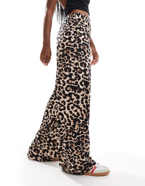 Vila pull on wide leg trousers in leopard print