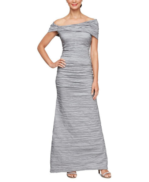 Women's Crinkled Off-The-Shoulder Gown