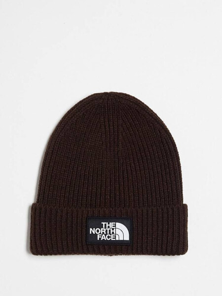 The North Face Logo patch cuffed beanie in brown