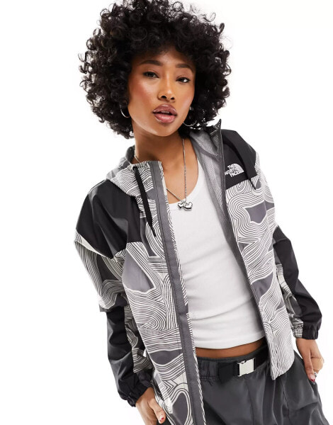 The North Face Sheru waterproof hooded jacket in grey geo print Exclusive at ASOS