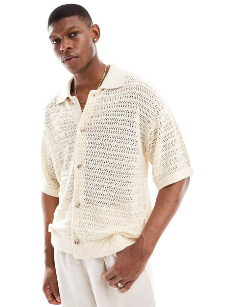 Jack & Jones oversized crochet button through shirt