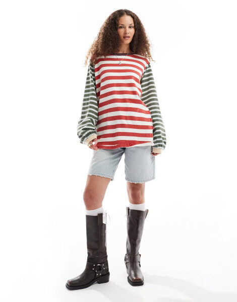 Free People oversized long sleeve striped t-shirt