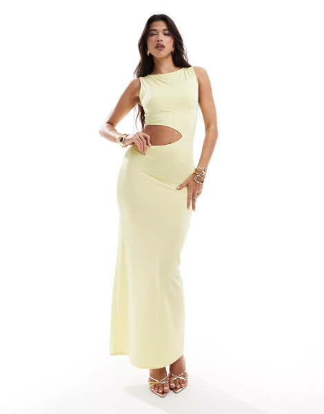 ASOS DESIGN slinky cut out maxi dress in lemon