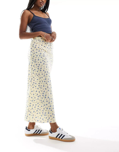 Wednesday's Girl chintzy floral midaxi skirt in yellow