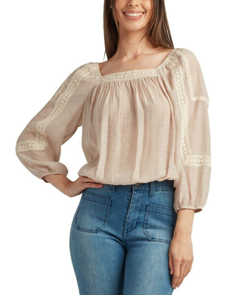 Juniors' Lace-Trim Tie-Back Peasant Top