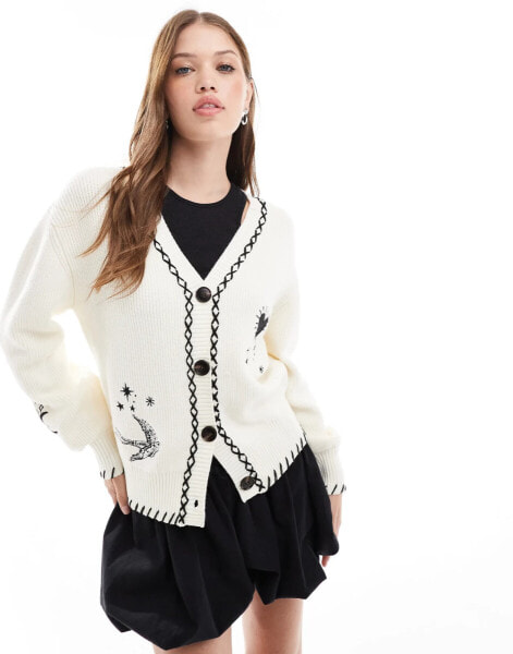 Never Fully Dressed Mystical tattoo knit cardigan in cream