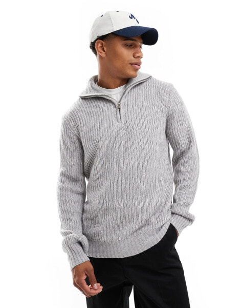 Brave Soul heavyweight half zip jumper in light grey