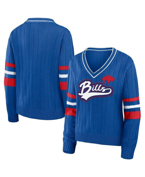 Women's Royal Distressed Buffalo Bills Throwback V-Neck Sweater