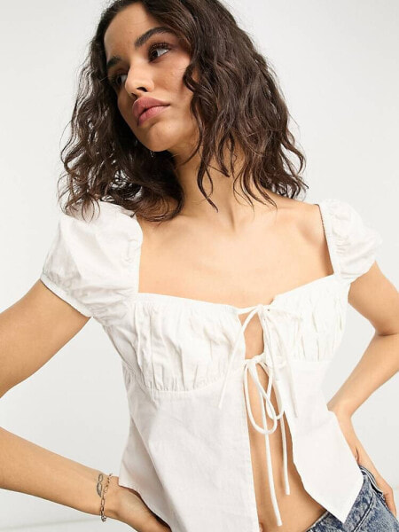 Glamorous milkmaid split hem top in off white