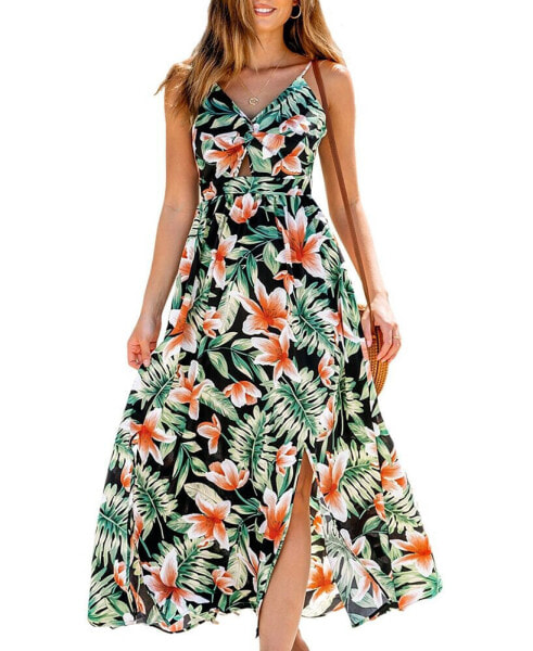 Women's Tropical Floral Print Maxi Beach Dress