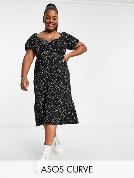 ASOS DESIGN Curve textured wrap midi dress in mono spot