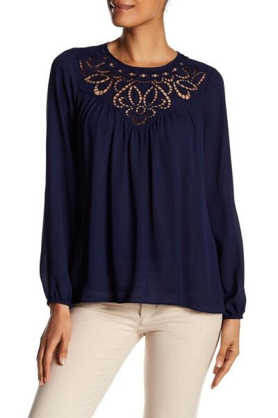 Parker 153955 Women's Embroidered Long Sleeve Blouse Navy Blue Top Sz. Small