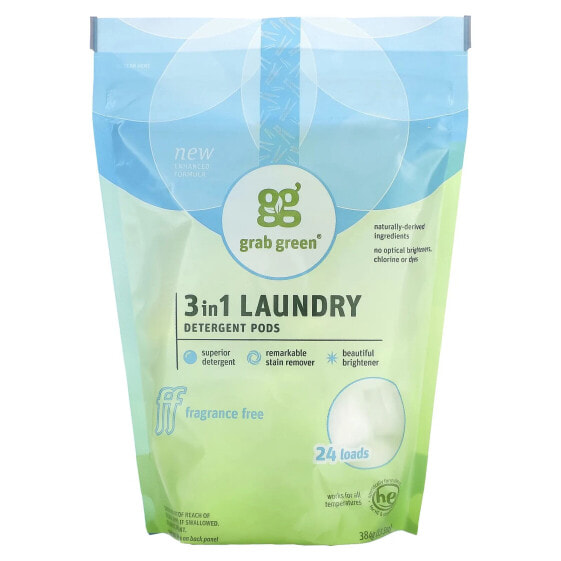 3-in-1 Laundry Powder Detergent Pods, Fragrance Free, 24 Loads, 13.5 oz (384 g)