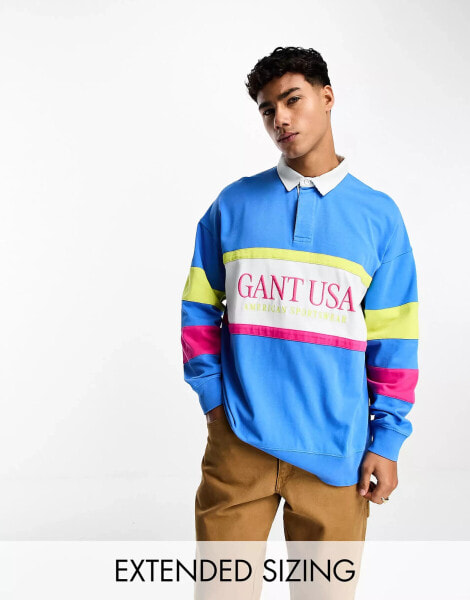 GANT USA archive logo oversized rugby polo in light blue