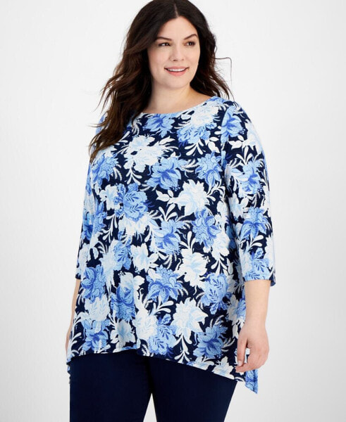 Plus Size Linear Garden Jacquard Swing Tunic, Created for Macy's