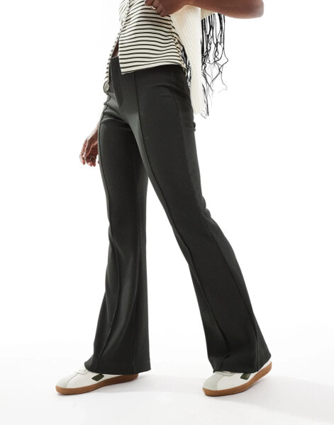 ONLY Sally high waist ribbed flared trousers in dark khaki