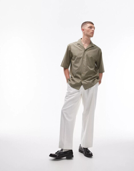 Topman short sleeve smart boxy shirt in green