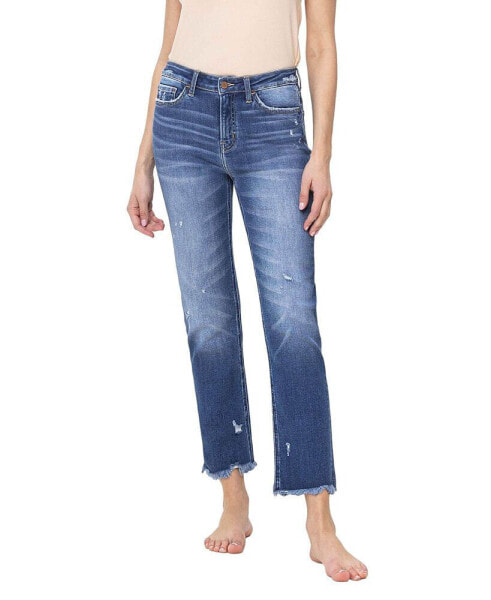 Women's High Rise Slim Raw Hem Straight Jeans