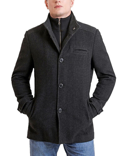 Men Russell Herringbone Wool Car Coat with Bib