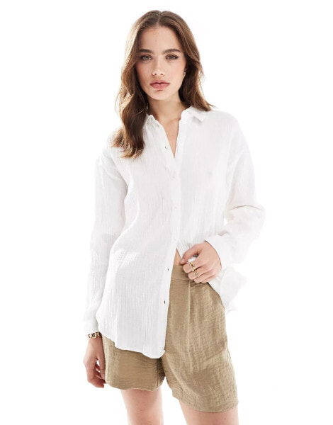 JDY long sleeve loose shirt in white