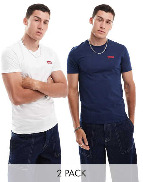 Levi's 2 pack batwing logo t-shirt in white/navy