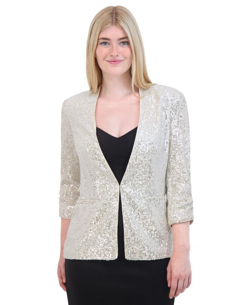 Women's Collarless Long-Sleeve Sequin Jacket