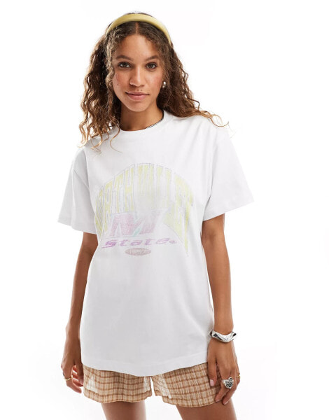 Weekday oversized t-shirt with varsity graphic print in white