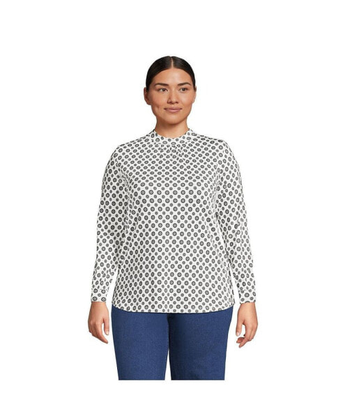 Women's Plus Size Jersey Long Sleeve Gathered Mock Neck Tee