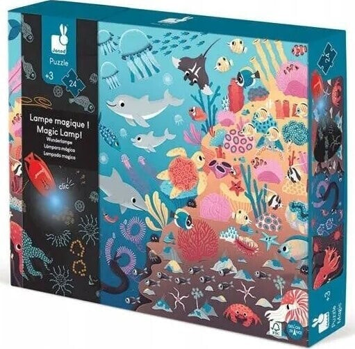 Janod Świecące puzzle z mini-lampką UV Ocean 24 elementy 3+, Janod jeden rozmiar