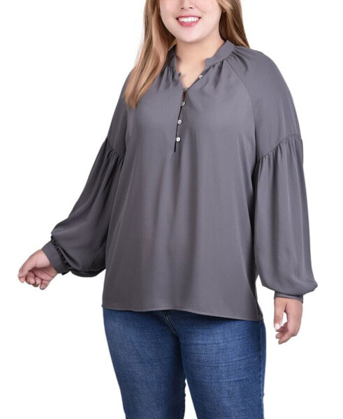 Plus Size Long Raglan-Sleeve Blouse