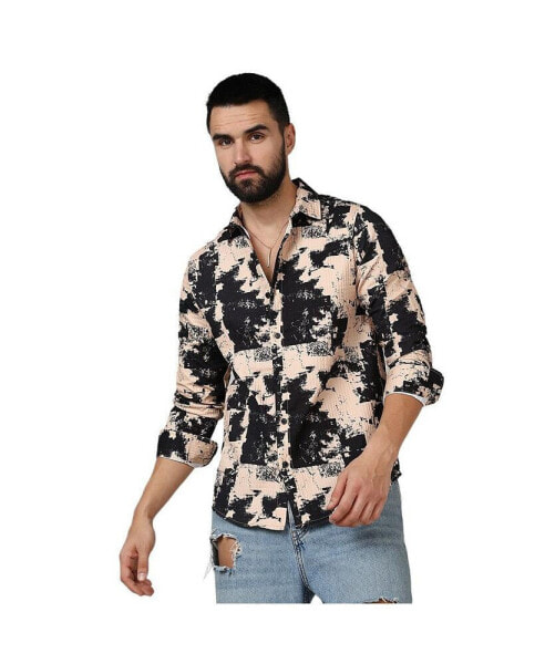 Men's Beige & Black Paint Strokes Shirt