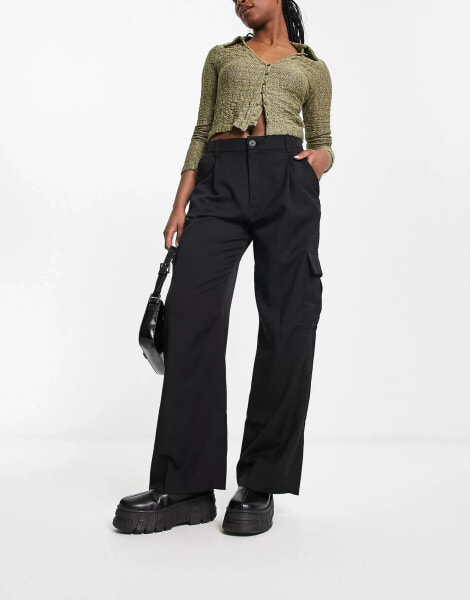 Monki cargo trousers in black