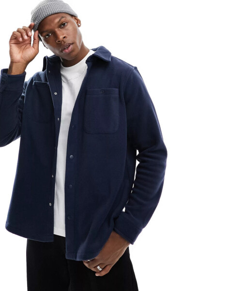 Brave Soul fleece overshirt in navy