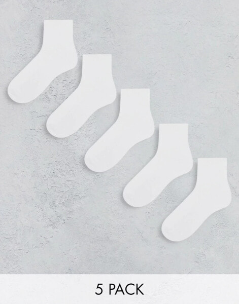 ASOS DESIGN 5 pack terry ankle socks in white