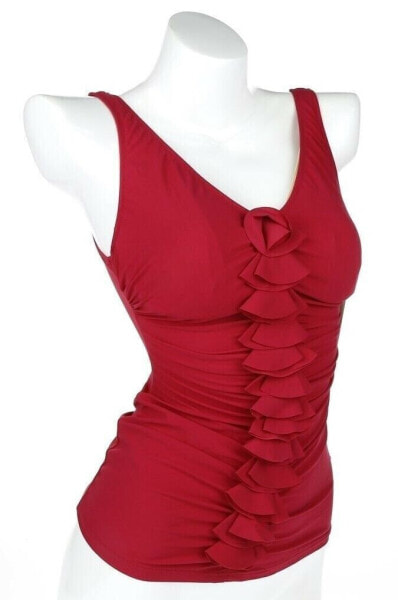 Profile By Gottex Cherry Ruffled Tankini Top Swimwear Solid Size 34D