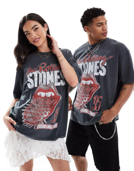 ASOS DESIGN unisex oversized license t-shirt with The Rolling Stones tour print in washed black