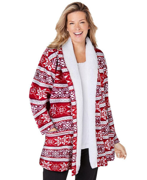 Women's Sherpa Lined Collar Microfleece Bed Jacket