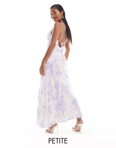 Forever New Petite satin slip dress in cloud print