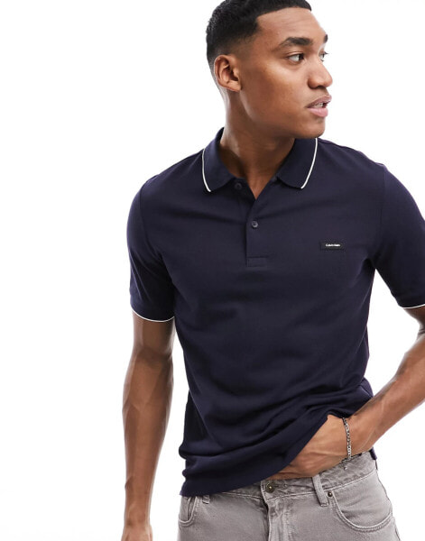 Calvin Klein stretch pique tipping polo shirt in night sky