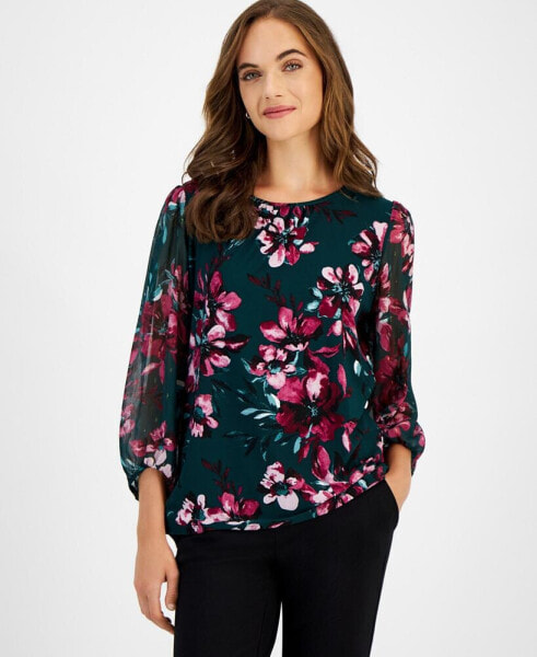 Petite Floral-Print Blouse